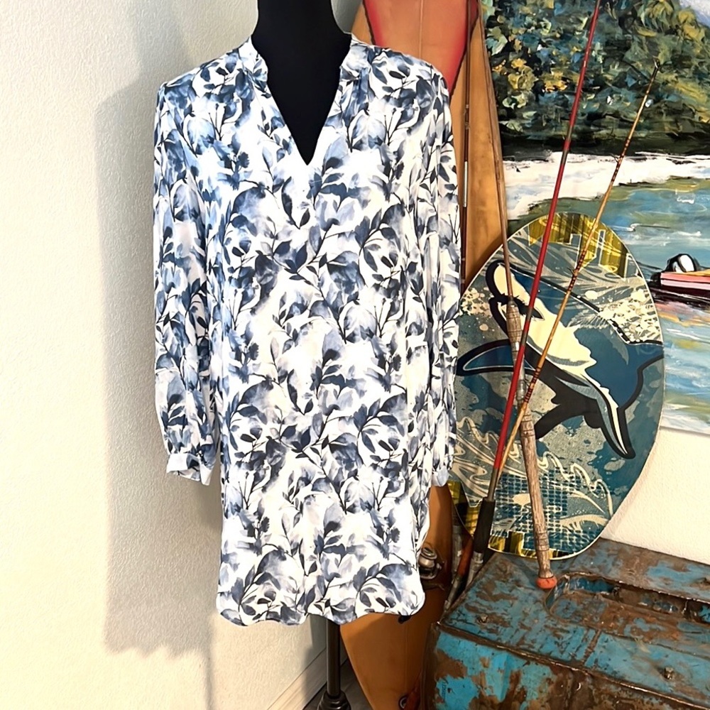 Anthro’s Cloth & Stone | Blue & White Floral Notch-Neck Shirt Dress, Lined!